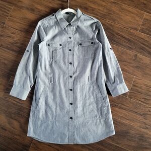 New Theory Deja/ Shipwreck Button Up‎ Collared Shirt Dress Gray Mini Size 8